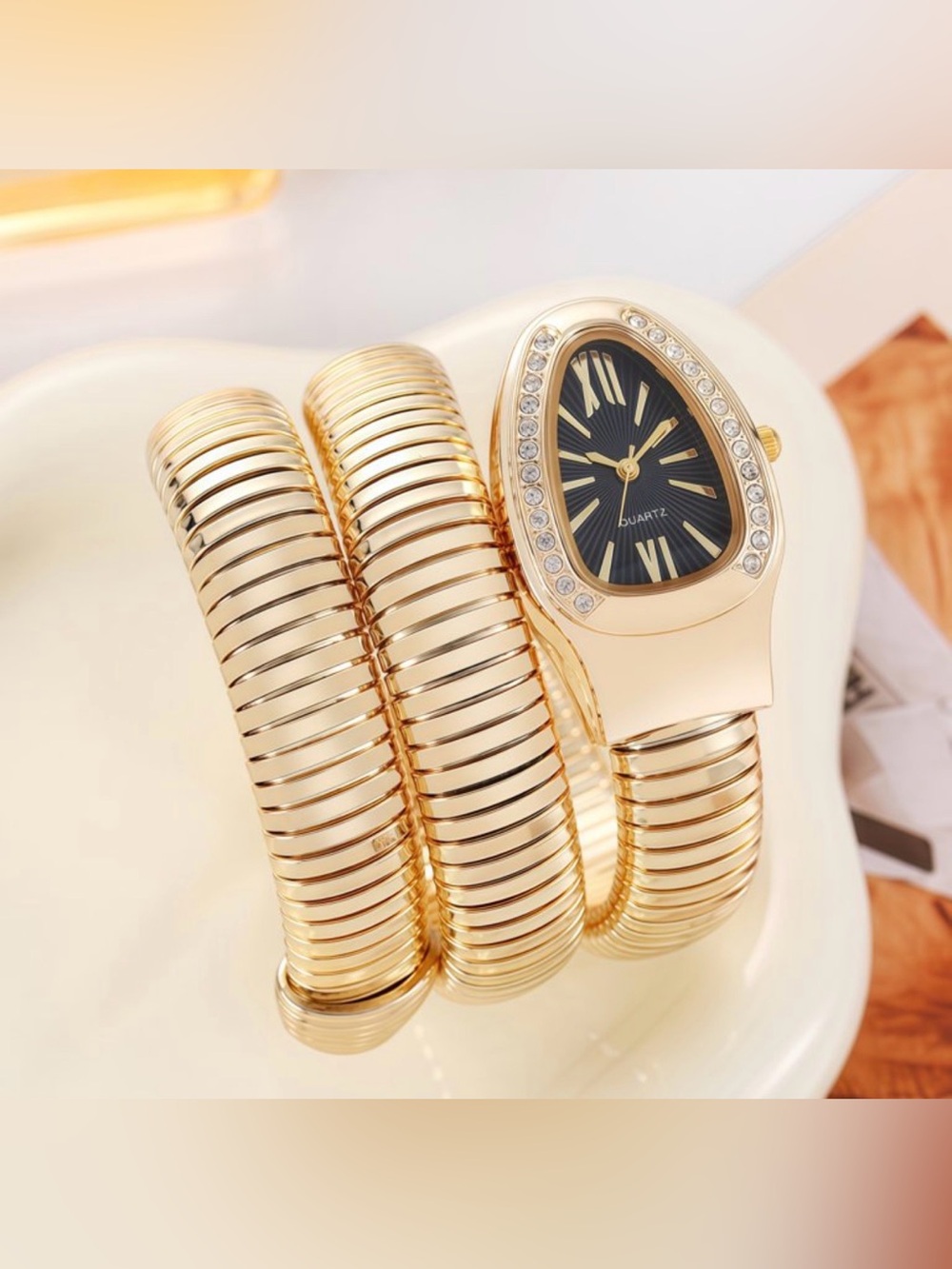 Serpenti Snake Gold Watch Coil Wrap Women's Watch with Black Dial